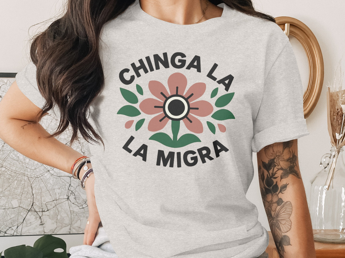 Chinga La Migra Floral Graphic Statement Shirt product