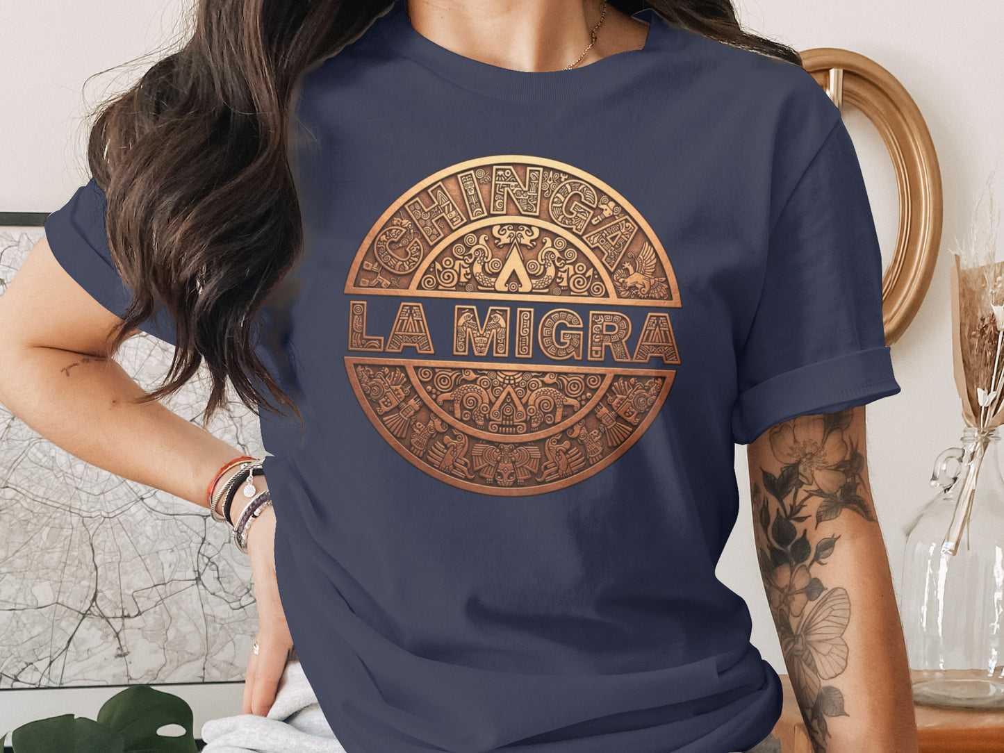 Chin Up La Migra Shirt Aztec Art Design T-shirt product