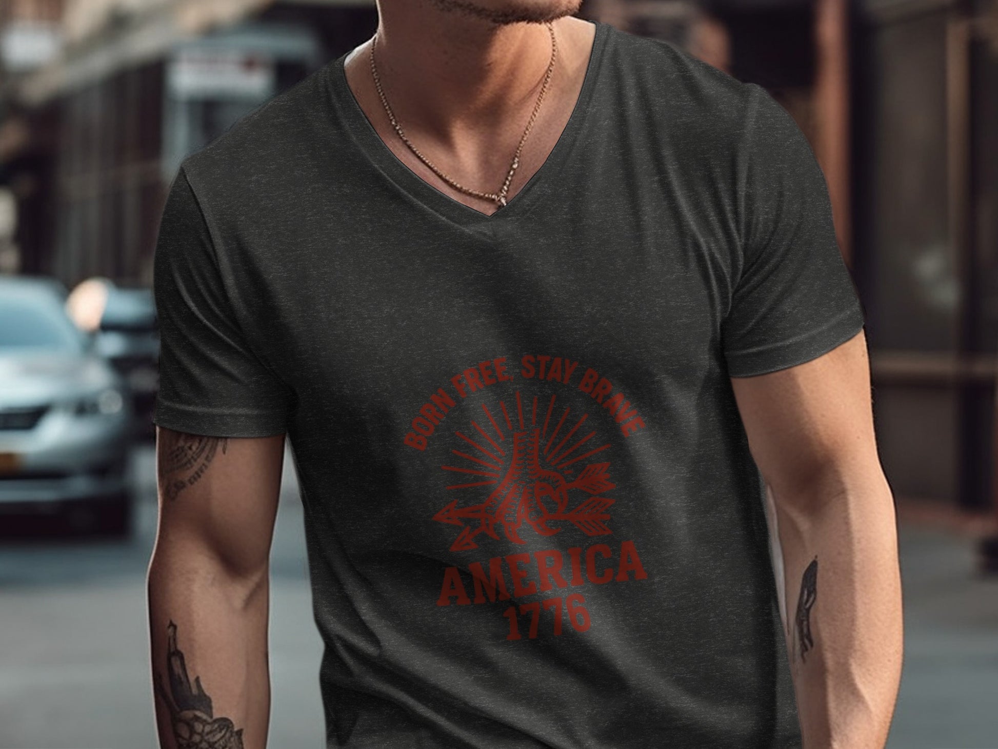 Born Free Stay Brave America 1776 graphic t-shirt product type
