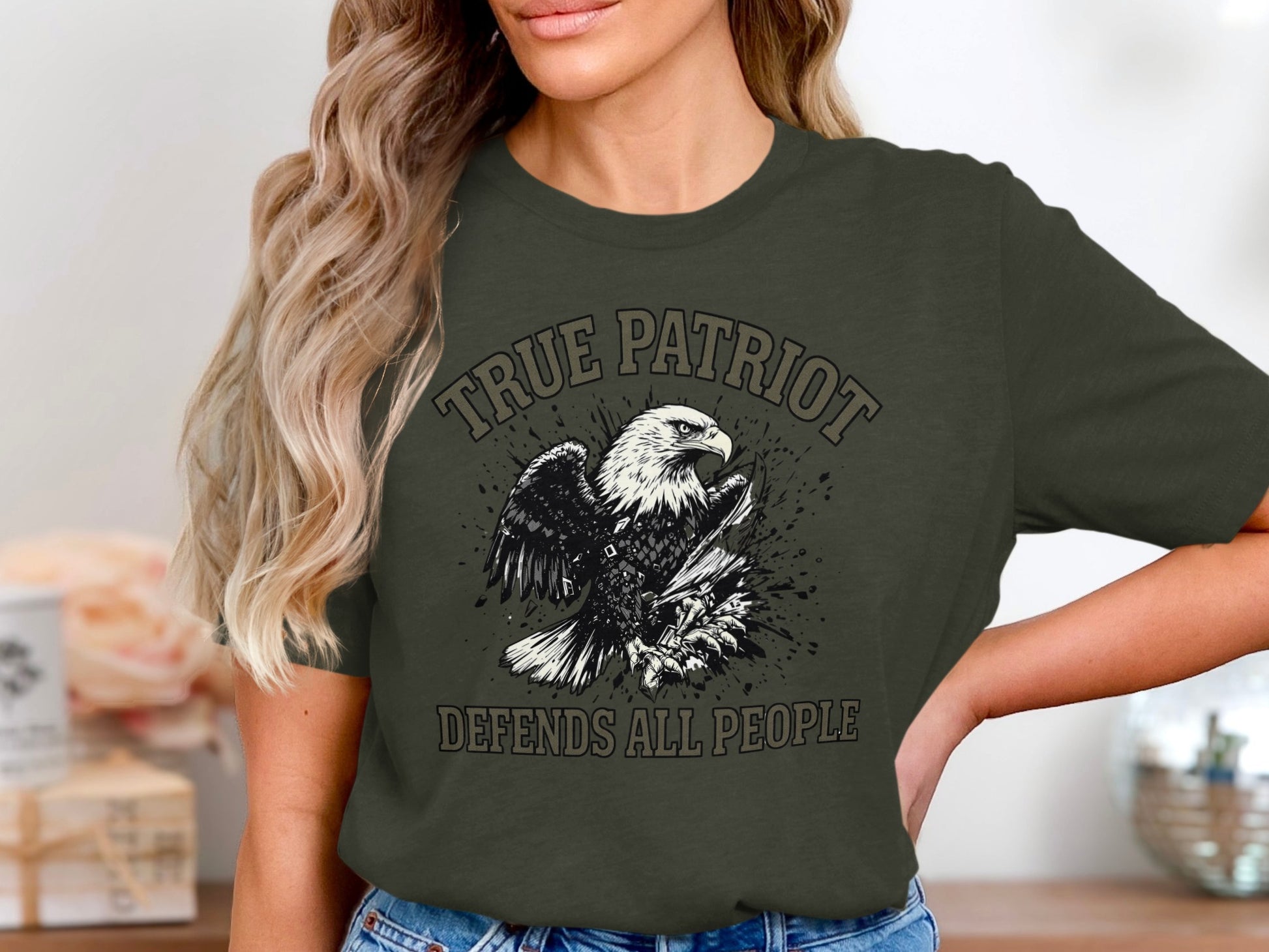 True Patriot Defends All People Eagle Graphic Shirt