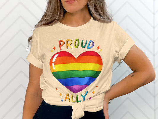 Proud Ally Rainbow Heart Graphic T-Shirt product type
