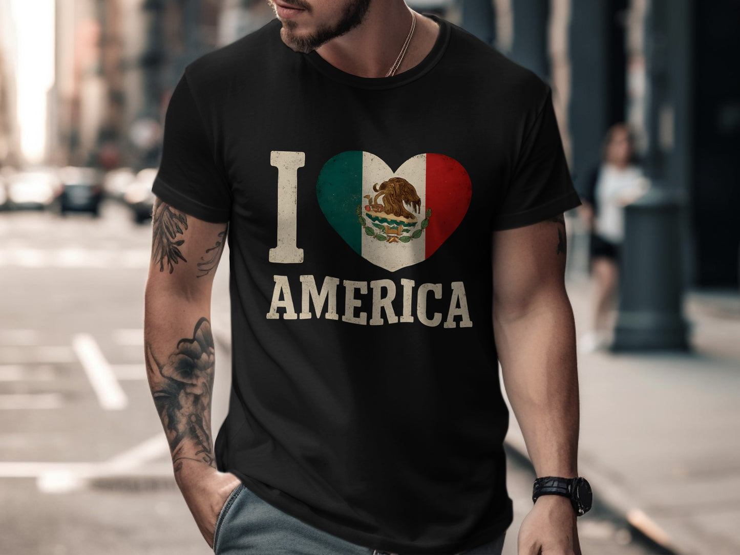 I Love America Mexican Flag Heart Graphic Shirt product type