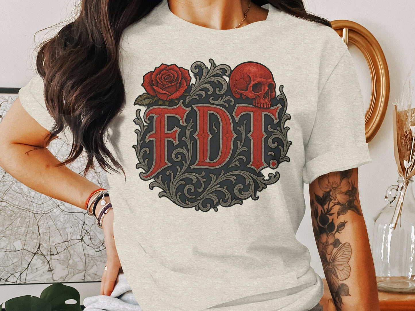 FDT Skull Rose Graphic Printed Unisex T-shirt product
