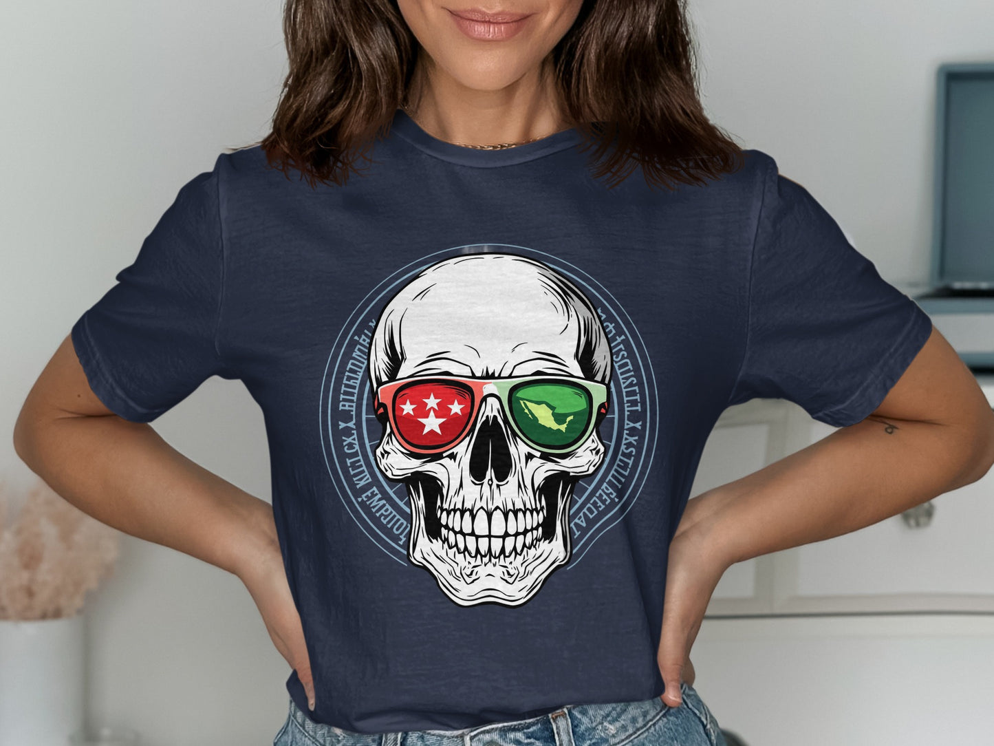 Skull Art Design Dark Blue Graphic T-Shirt product type