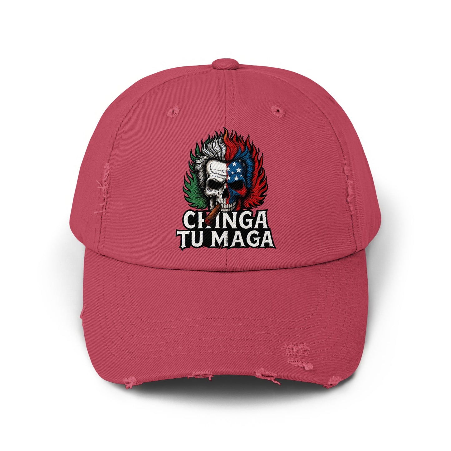 Chinga Tu Maga Red Distressed Cap Product