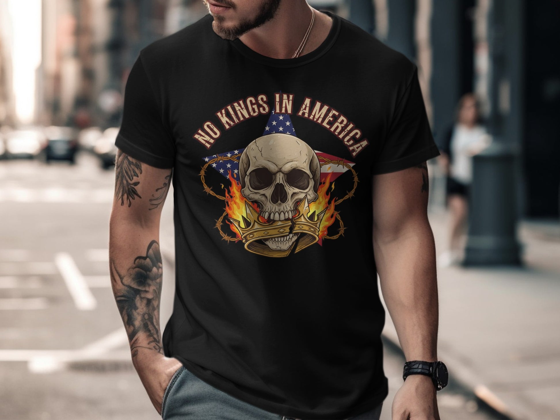 No Kings in America Skull Graphic Tee