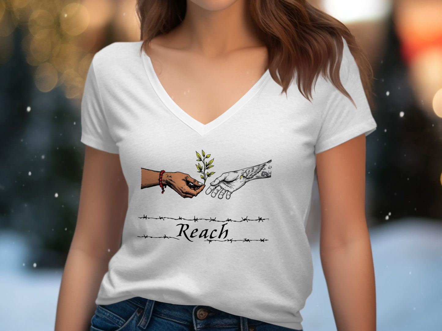 Reach Hand and Olive Branch Design Women's T-shirt