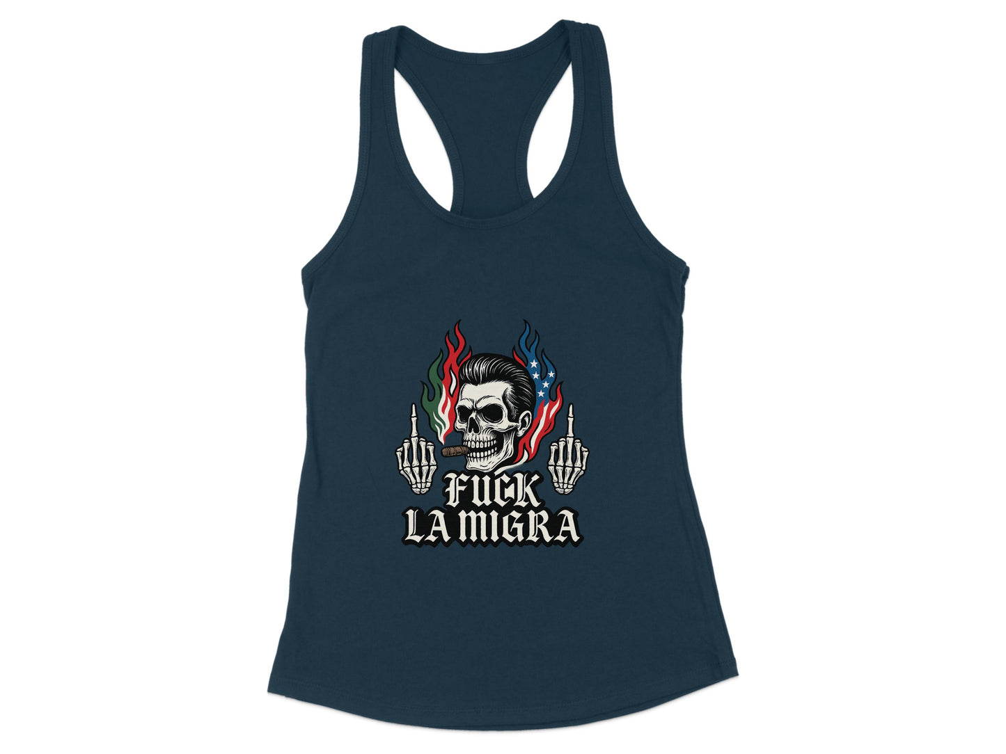 Dark Blue Fuck La Migra Skull Art Tank Top product