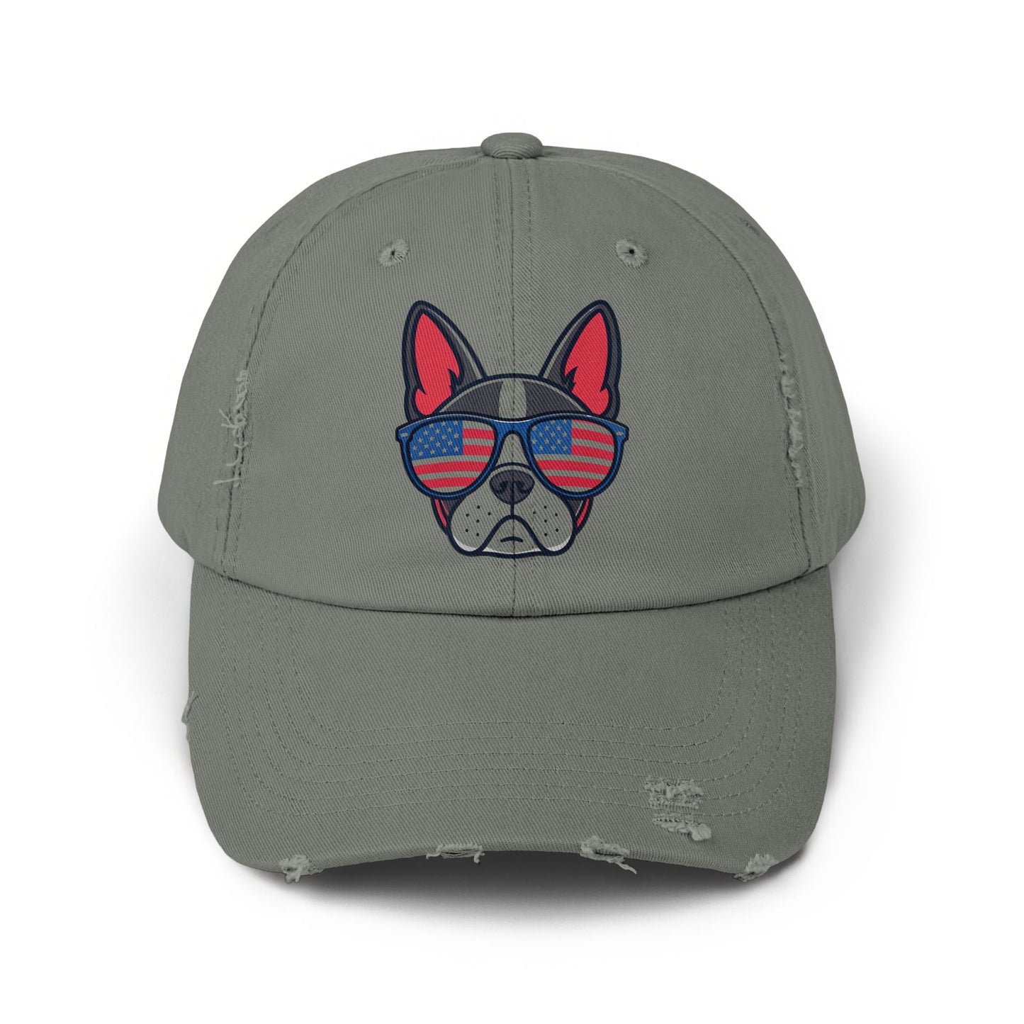Distressed Cap with Cool Bulldog Wearing Flag Sunglasses product