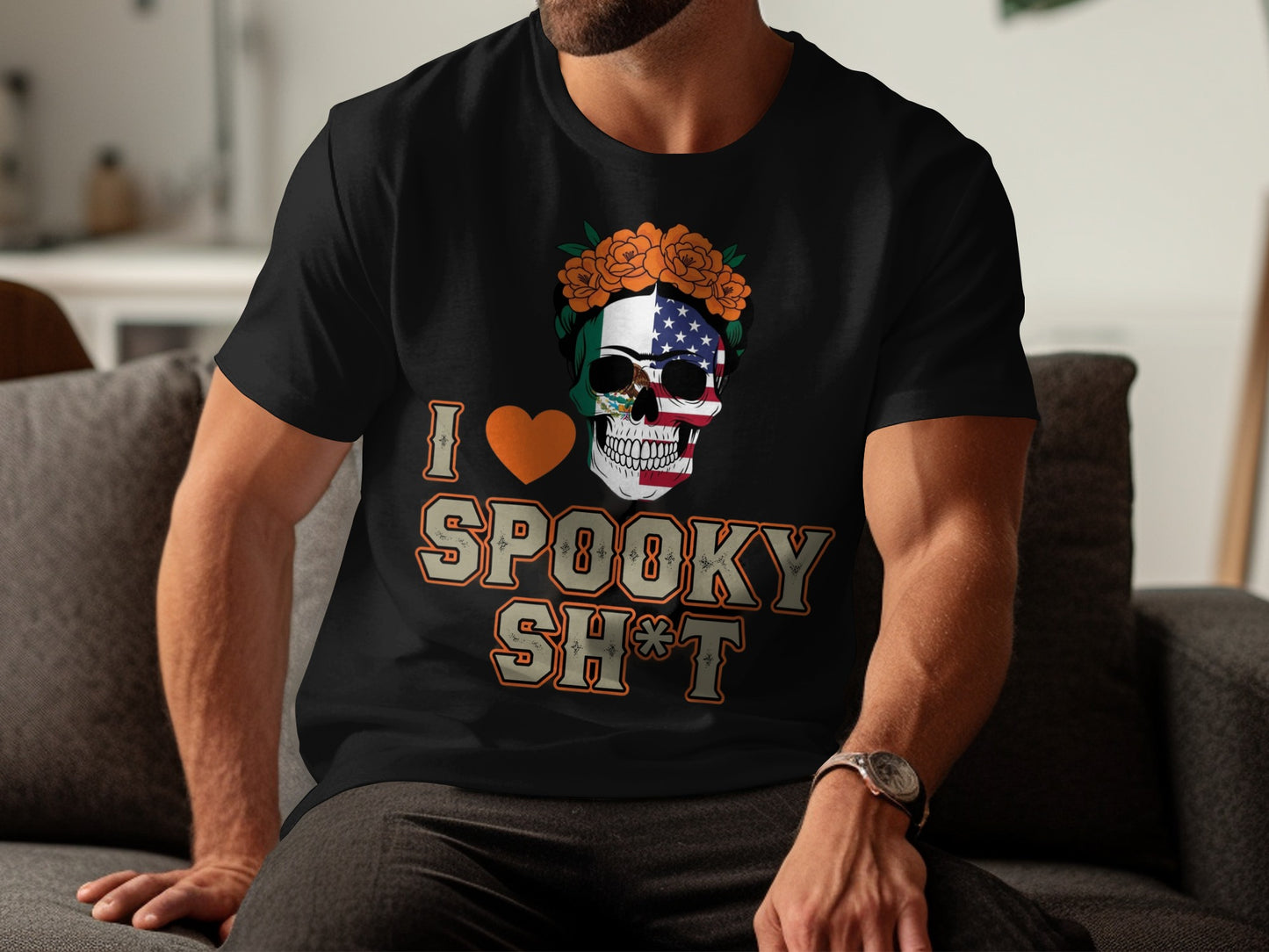 I Love Spooky Skull Patriotic Graphic T-Shirt Product