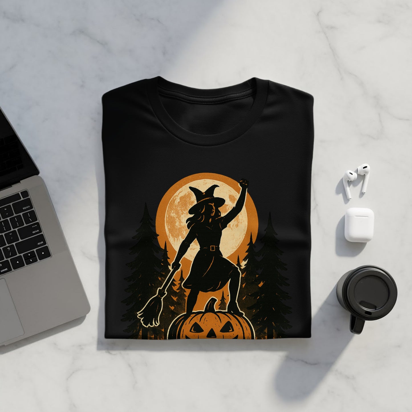 Halloween Witch and Pumpkin Graphic T-Shirt product type