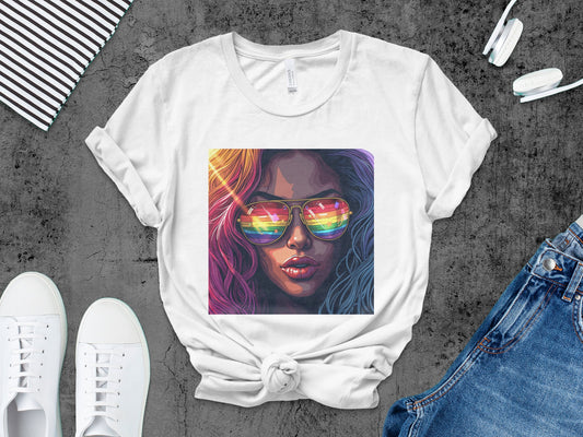 Vibrant Rainbow Sunglasses Woman Graphic T-shirt product