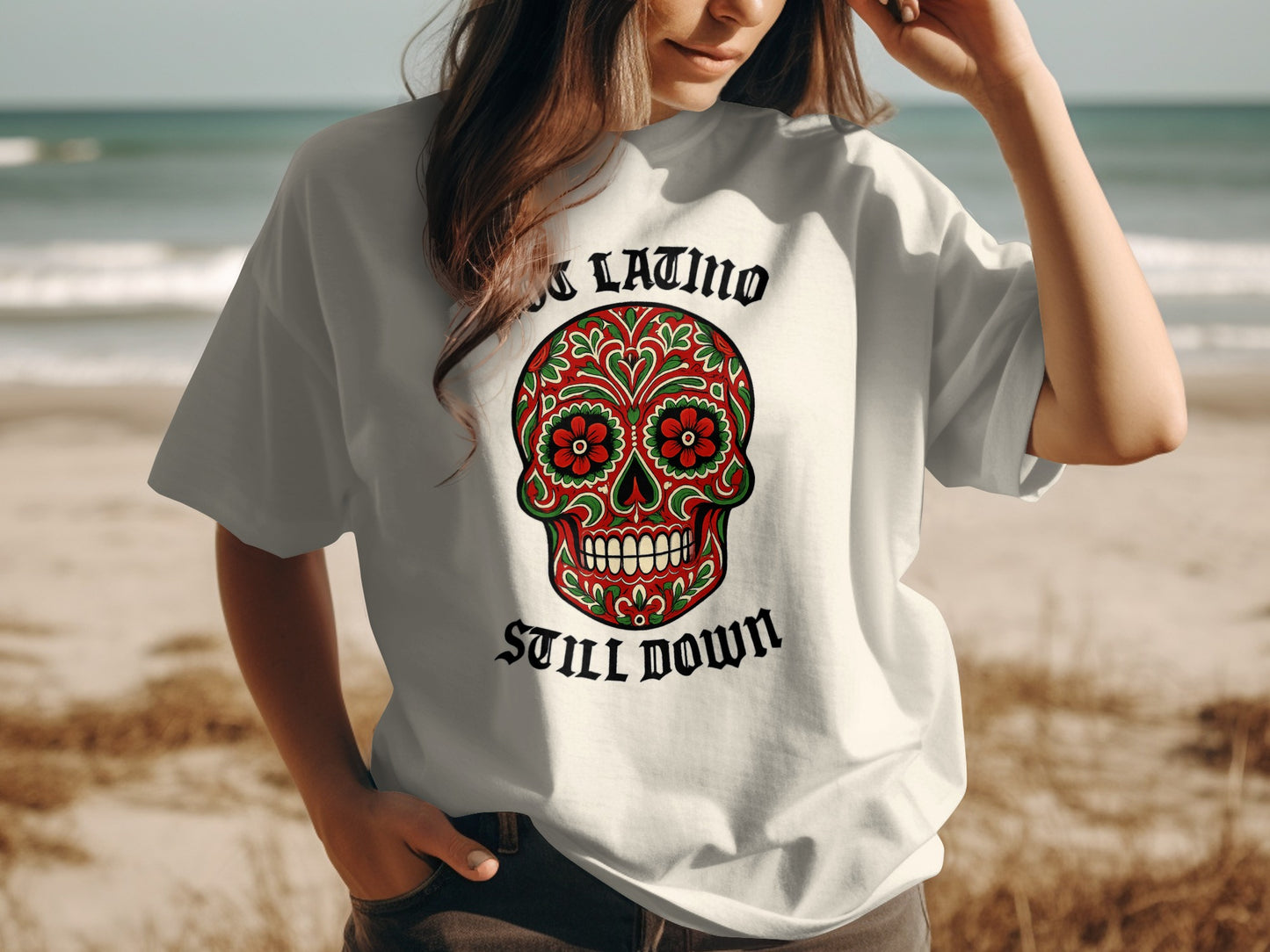 Vibrant Latino Skull Design Graphic Tee Shirt product