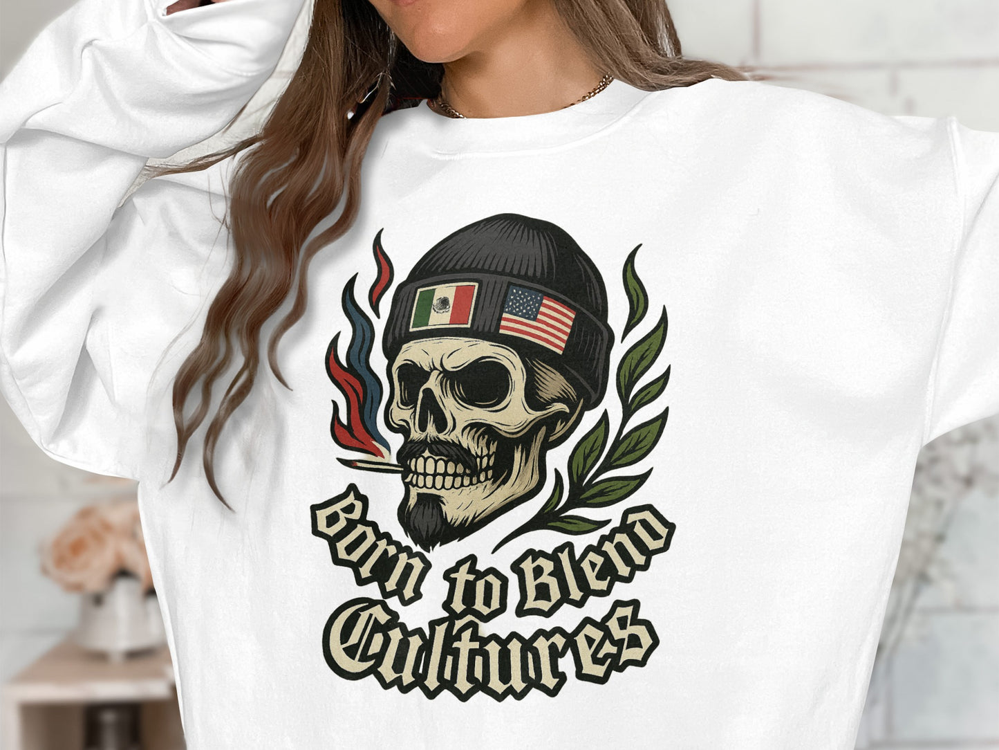 Born to Blend Cultures Skull Print Sweatshirt product
