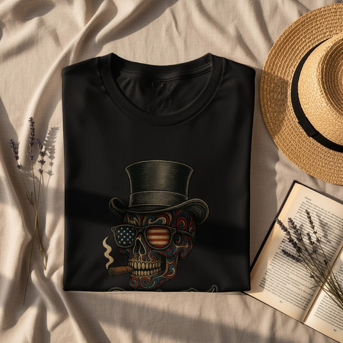 Skull with Top Hat and Cigar Graphic T-Shirt product type