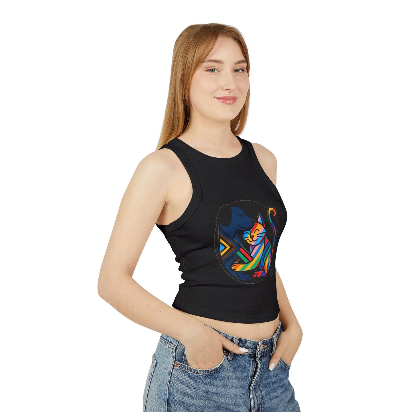 Pride tank top Colorful Animal Love Women's Racer Tank Top - Cute Cat and Dog Design