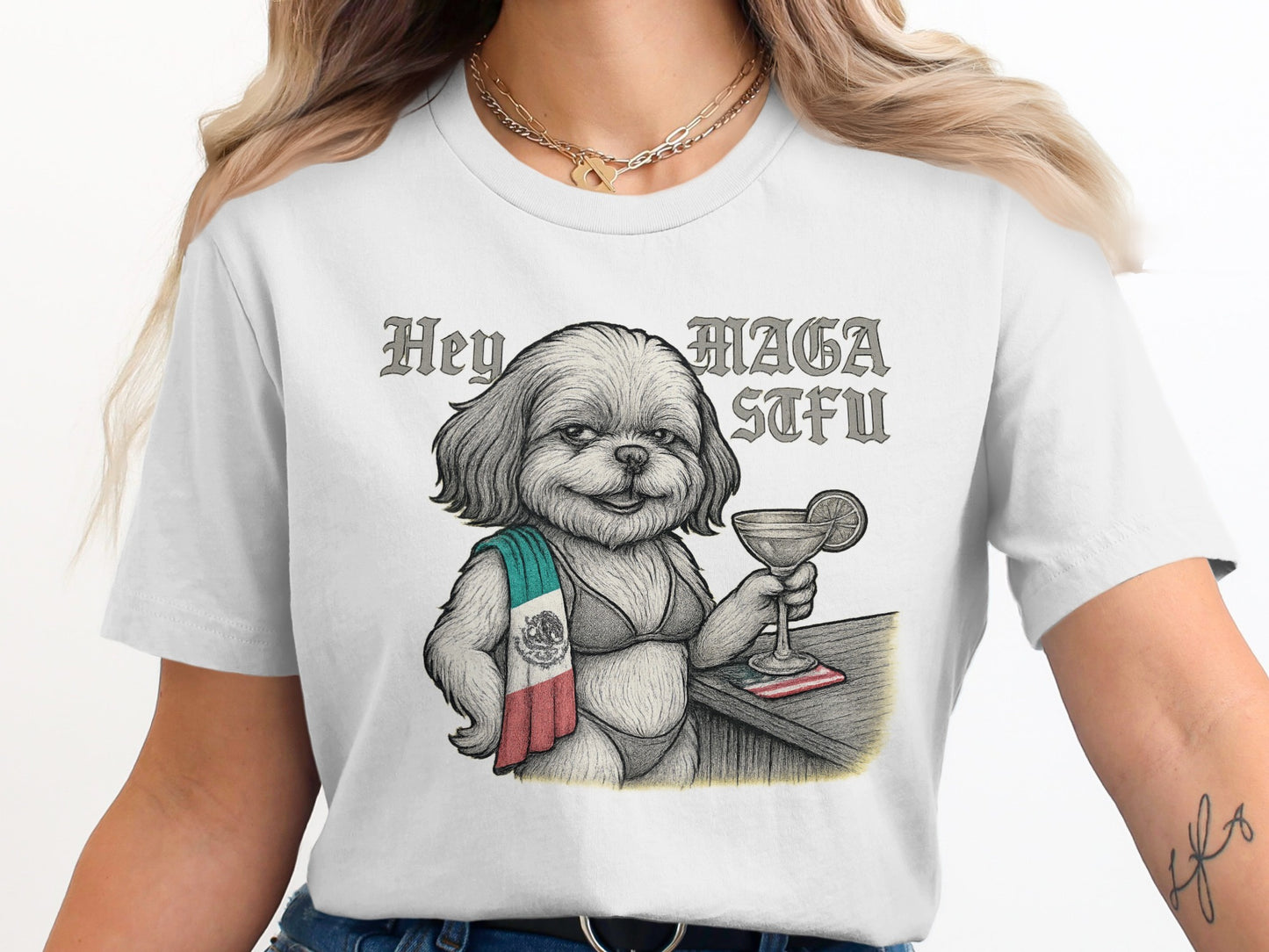 Hey MAGA AFU Dog with Drink Graphic T-shirt product