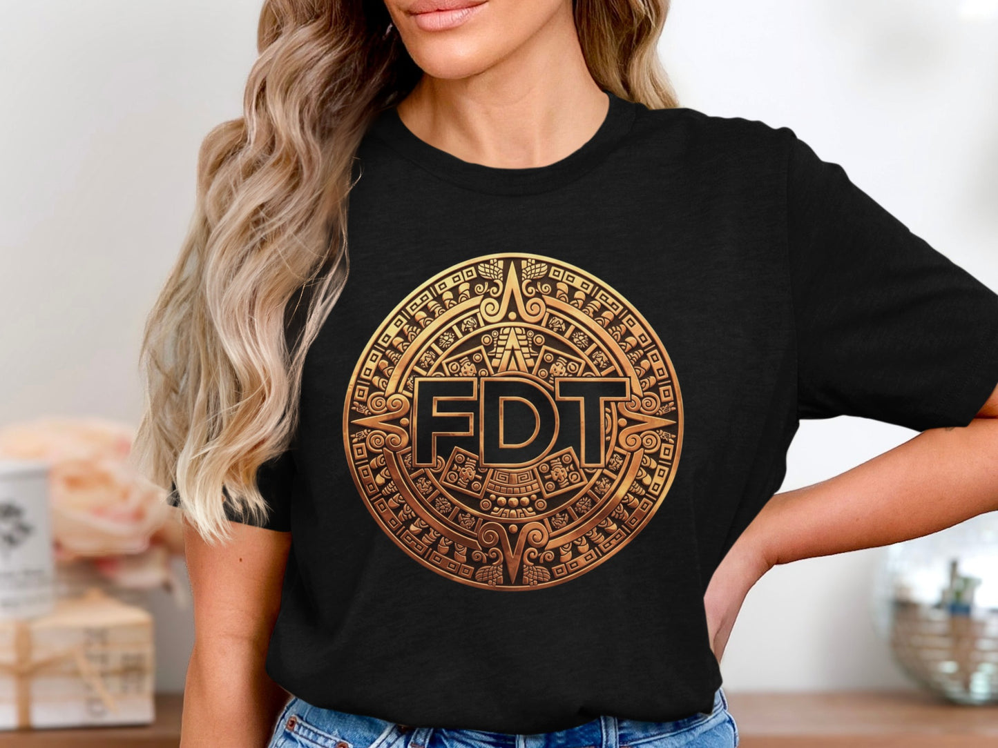 Aztec Inspired FDT Graphic Design Black T-Shirt product