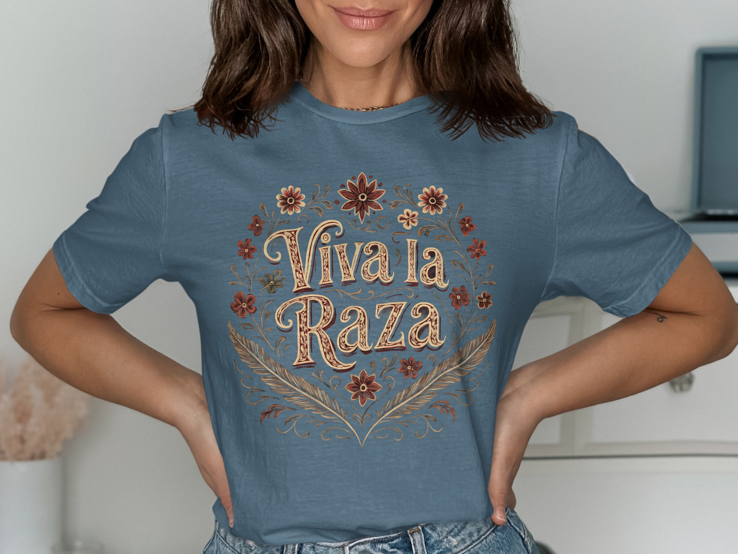 Viva la Raza Floral Design Blue T-shirt product