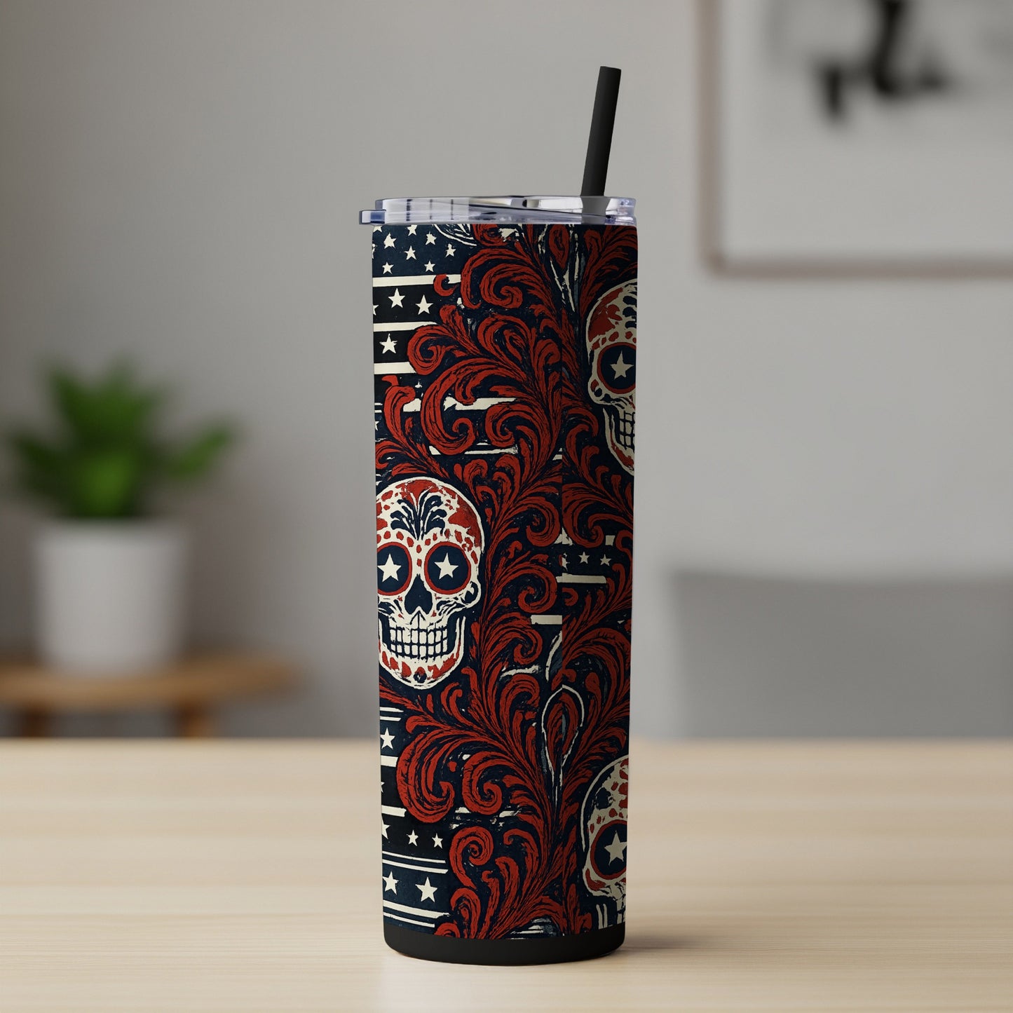 Patriotic Skulls and Swirls Stainless Steel Tumbler product