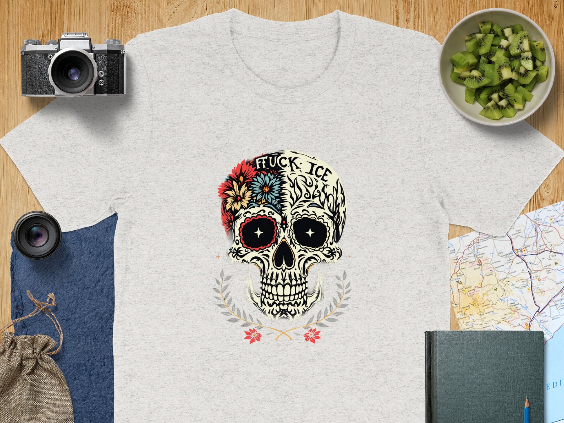 Colorful Skull Design with Flowers Graphic product