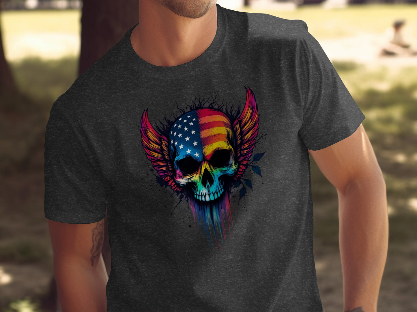American Flag Winged Skull Graphic T-Shirt product