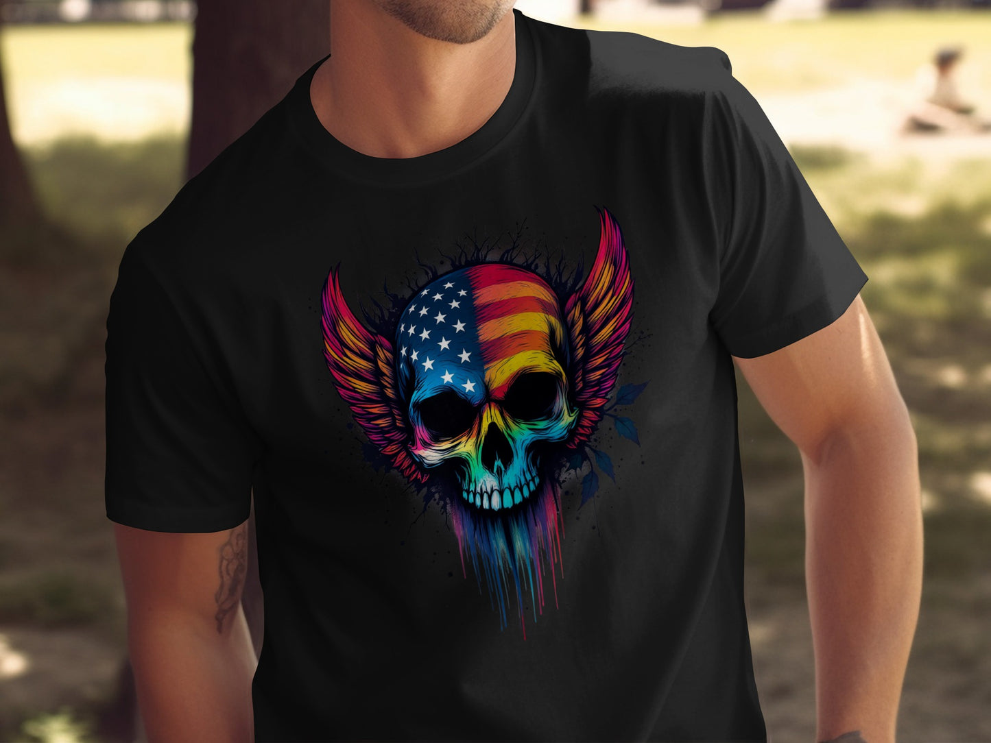 Vibrant Skull with USA Flag Design T-Shirt product