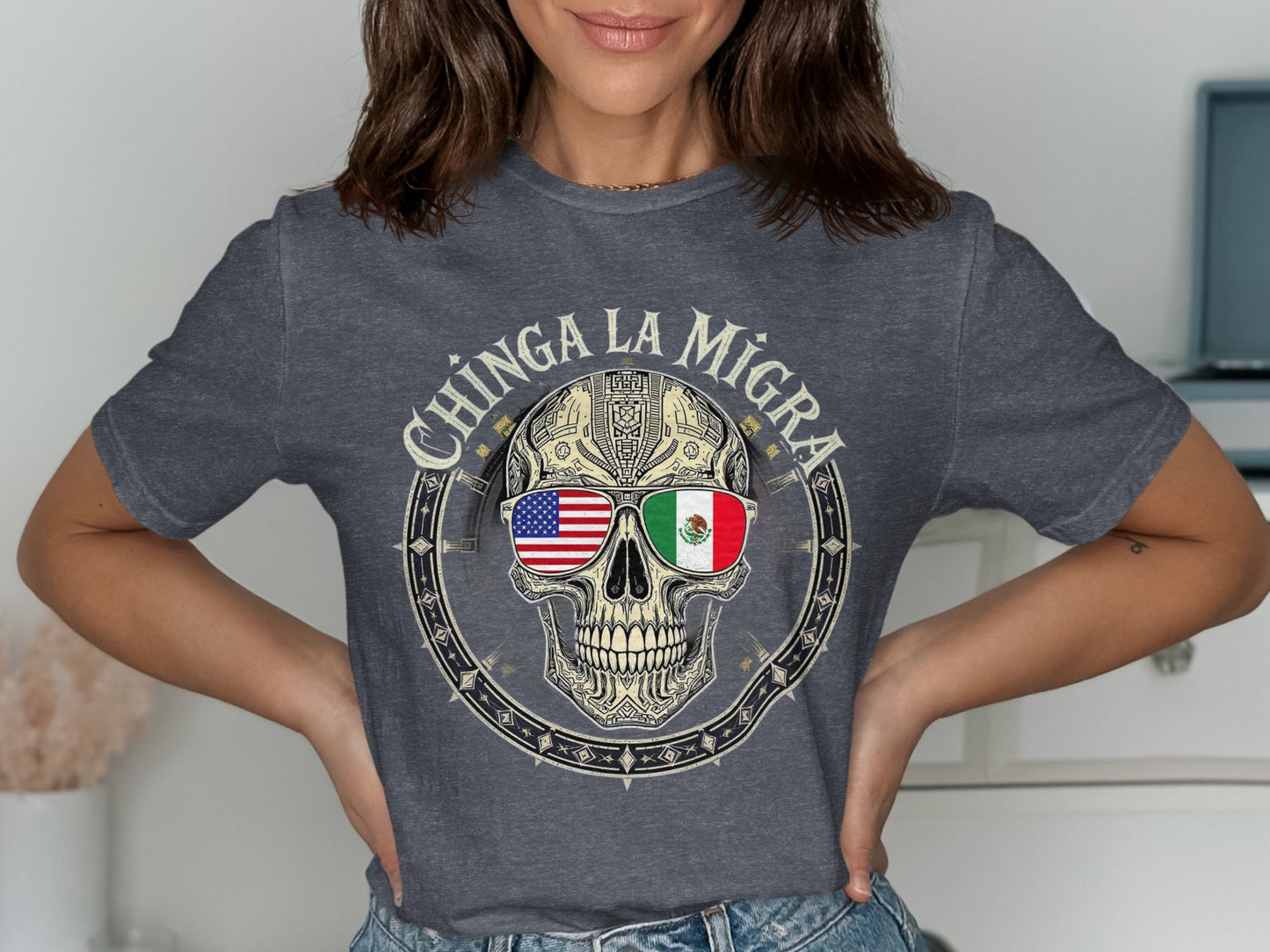 Chinga La Migra Skull Graphic Tee Shirt product type
