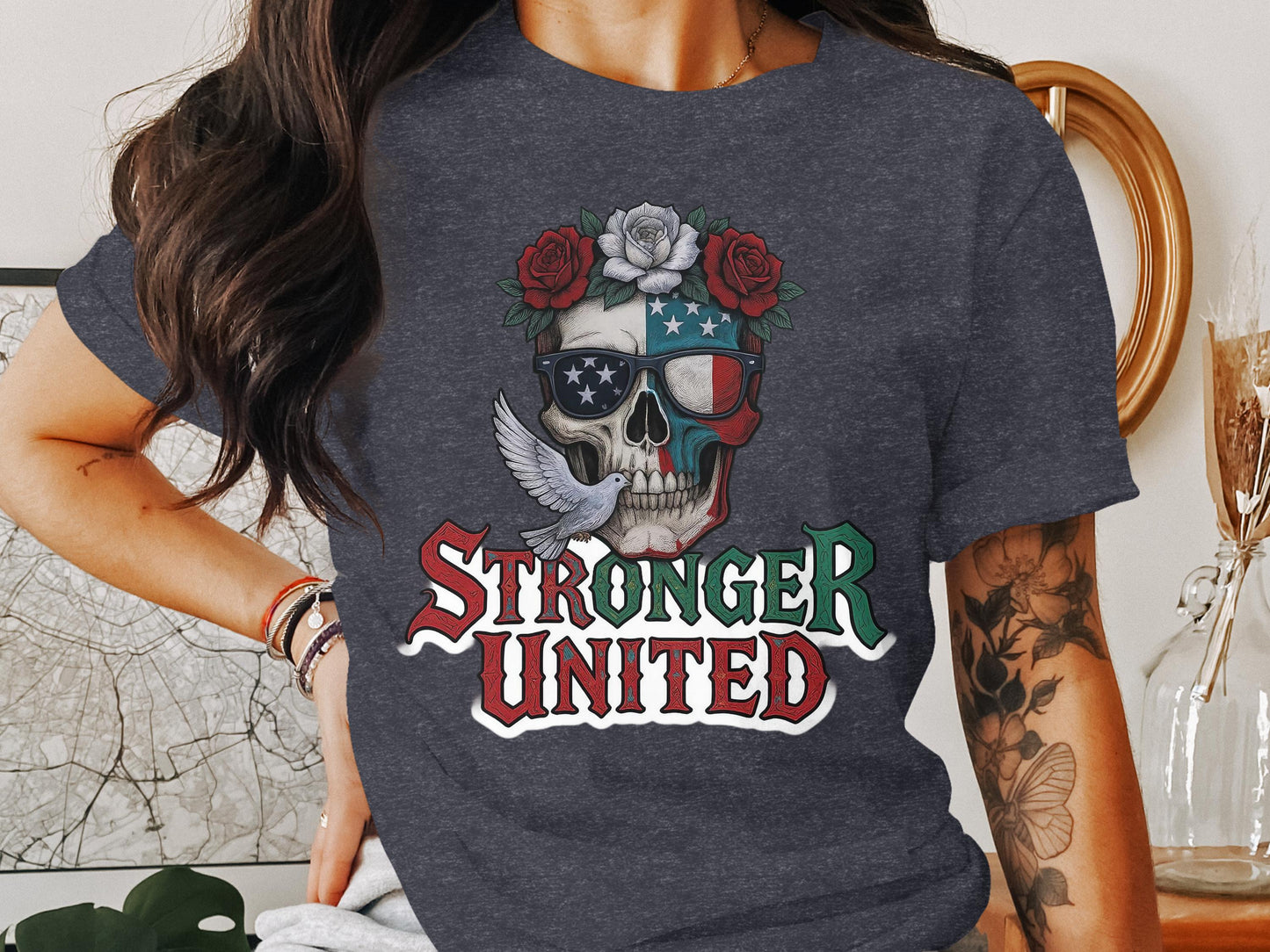 Stronger United Patriotic Skull Graphic T Shirt product type