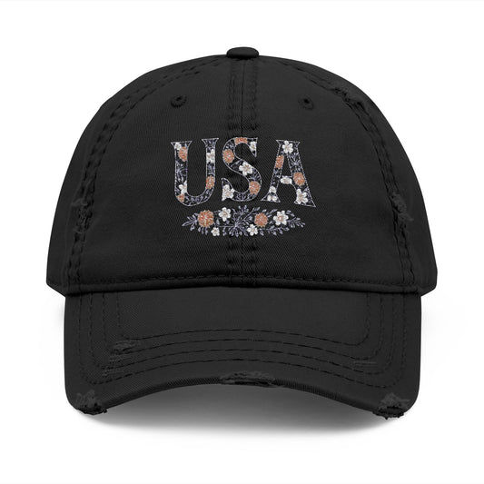 4th of July Hat Embroidered Vintage USA Distressed Dad Hat, Embroidered Cap for Outdoor Adventures, Stylish Gift for Father's Day, Independence Day, Casual Wear