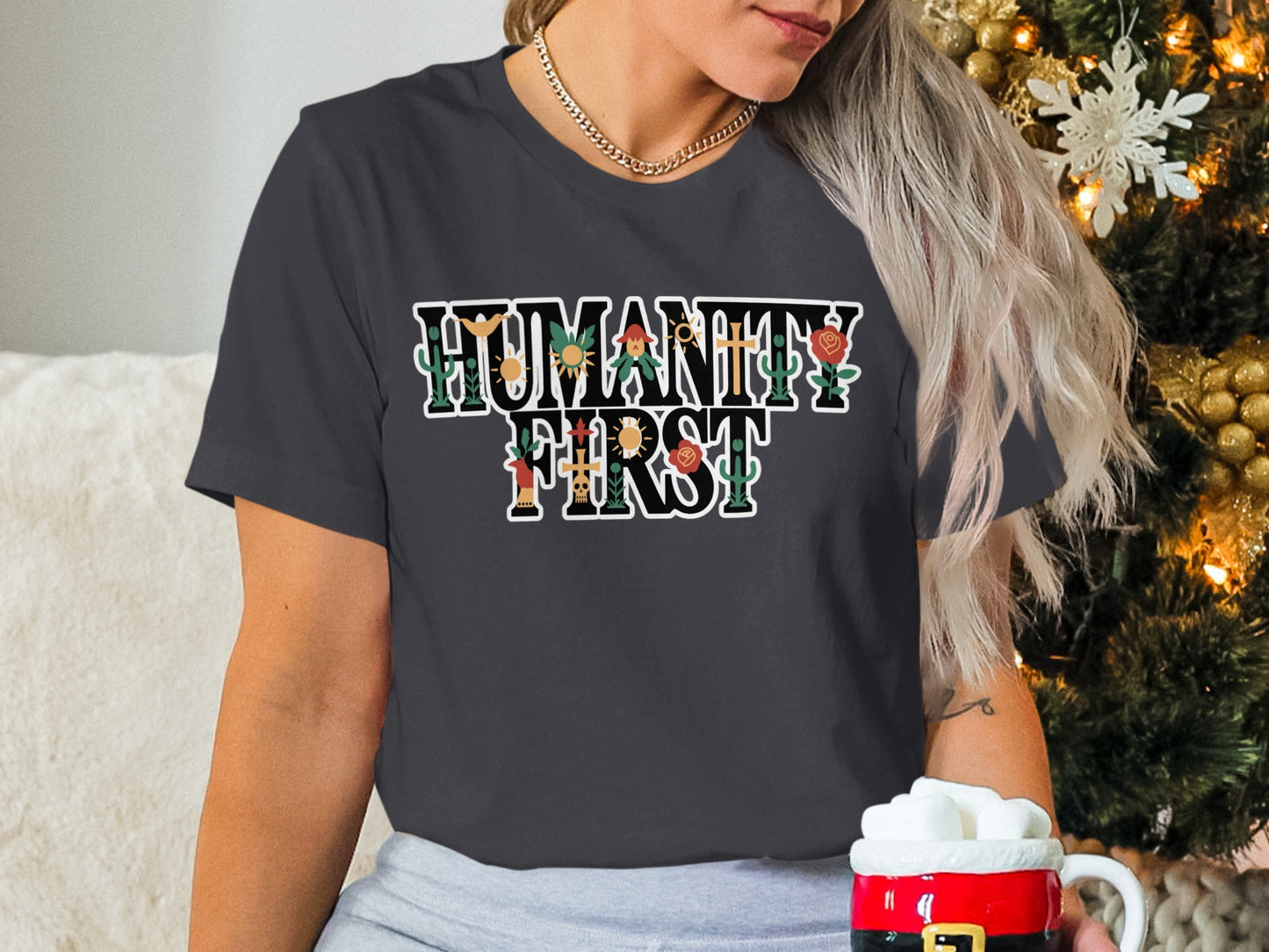 Humanity First Festive Graphic Tee for the Holiday Season