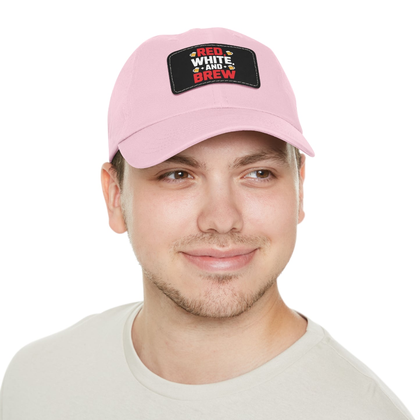 Red White and Brew Dad Hat with Leather Patch - Perfect for Beer Lovers