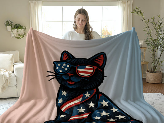 American Flag Cat Design Cozy Blanket Product