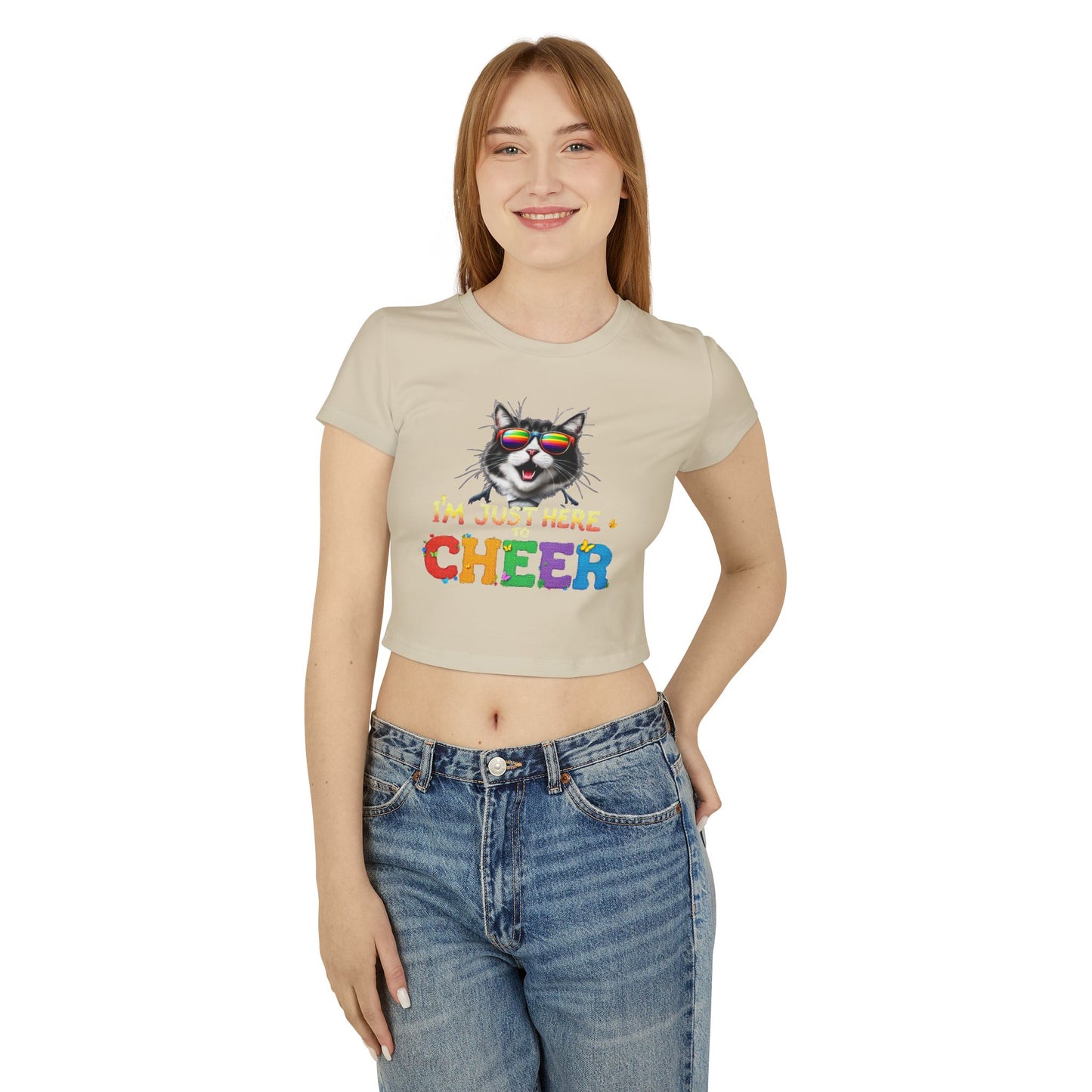 Cheerful Cat Women's Baby Tee - Fun Graphic Tee for Pet Lovers