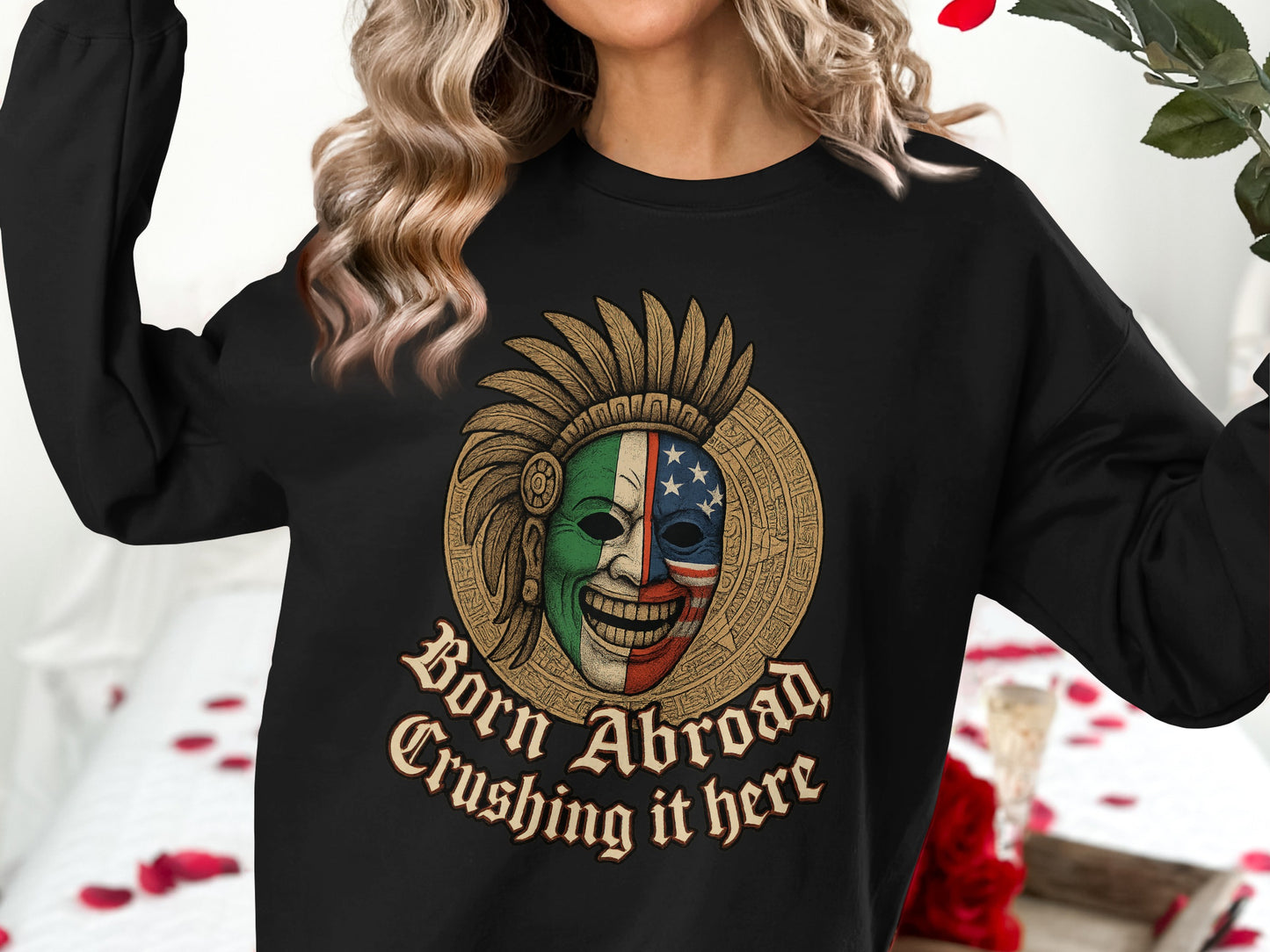 Born Abroad Crushing It Here Printed Sweatshirt
