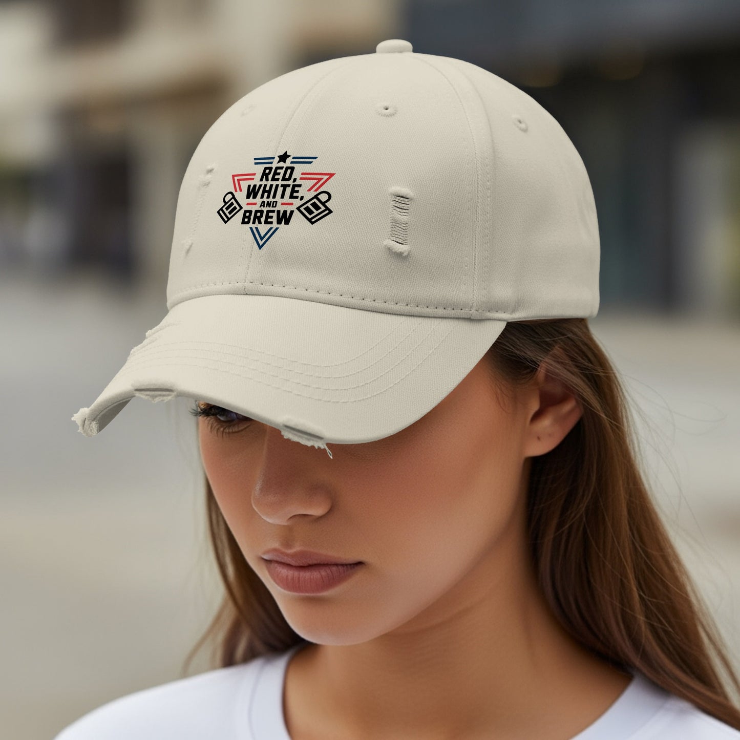 Red White and Brew Text Design on Cap product
