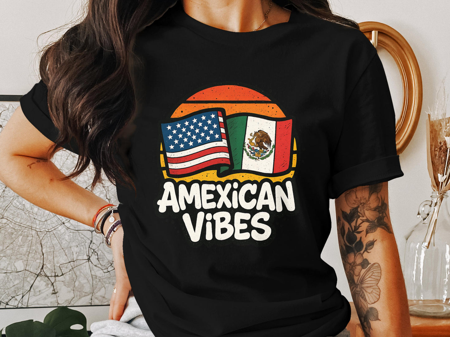 American and Mexican Flag Graphic Tee Shirt product