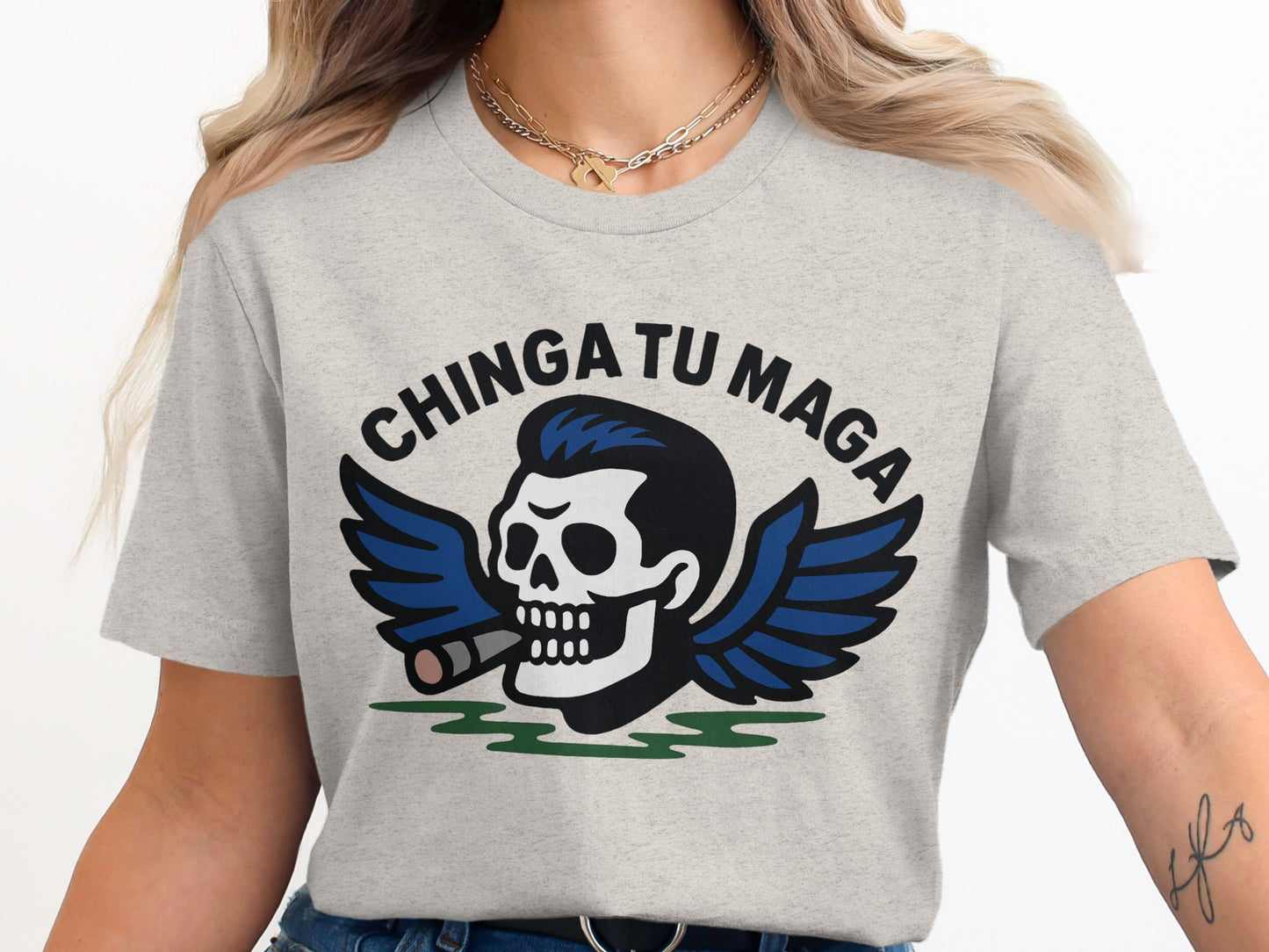 Chinga Tu Maga Graphic Skull Winged Head T-Shirt product