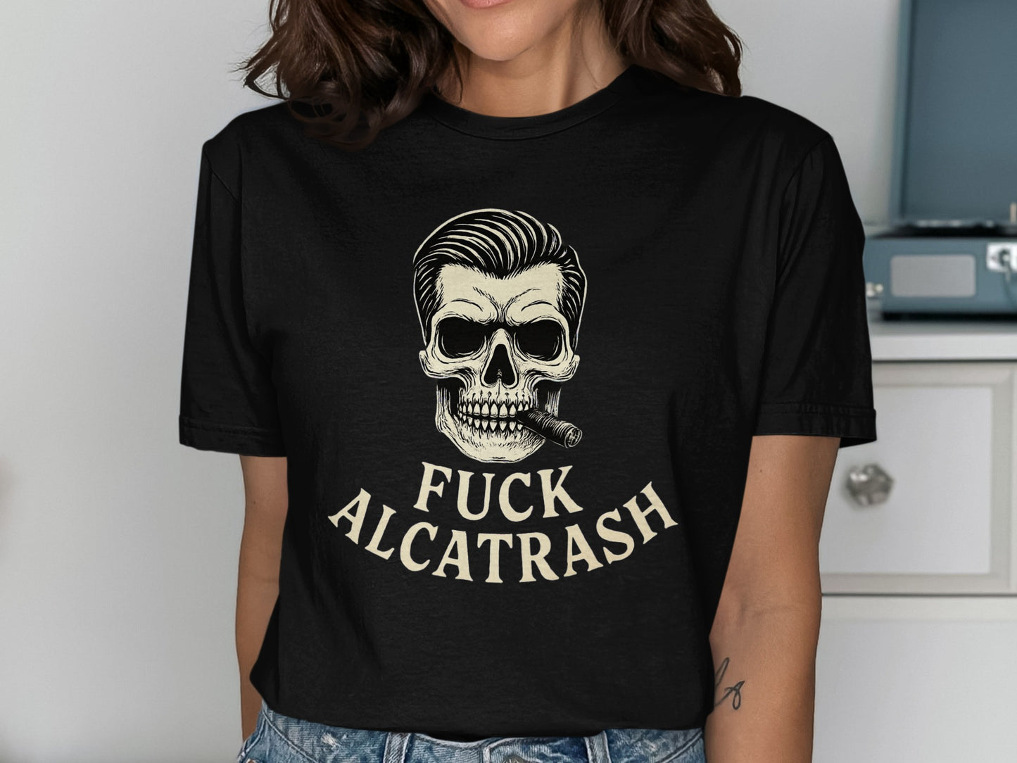 Skull with Text Graphic Short Sleeve Shirt product type
