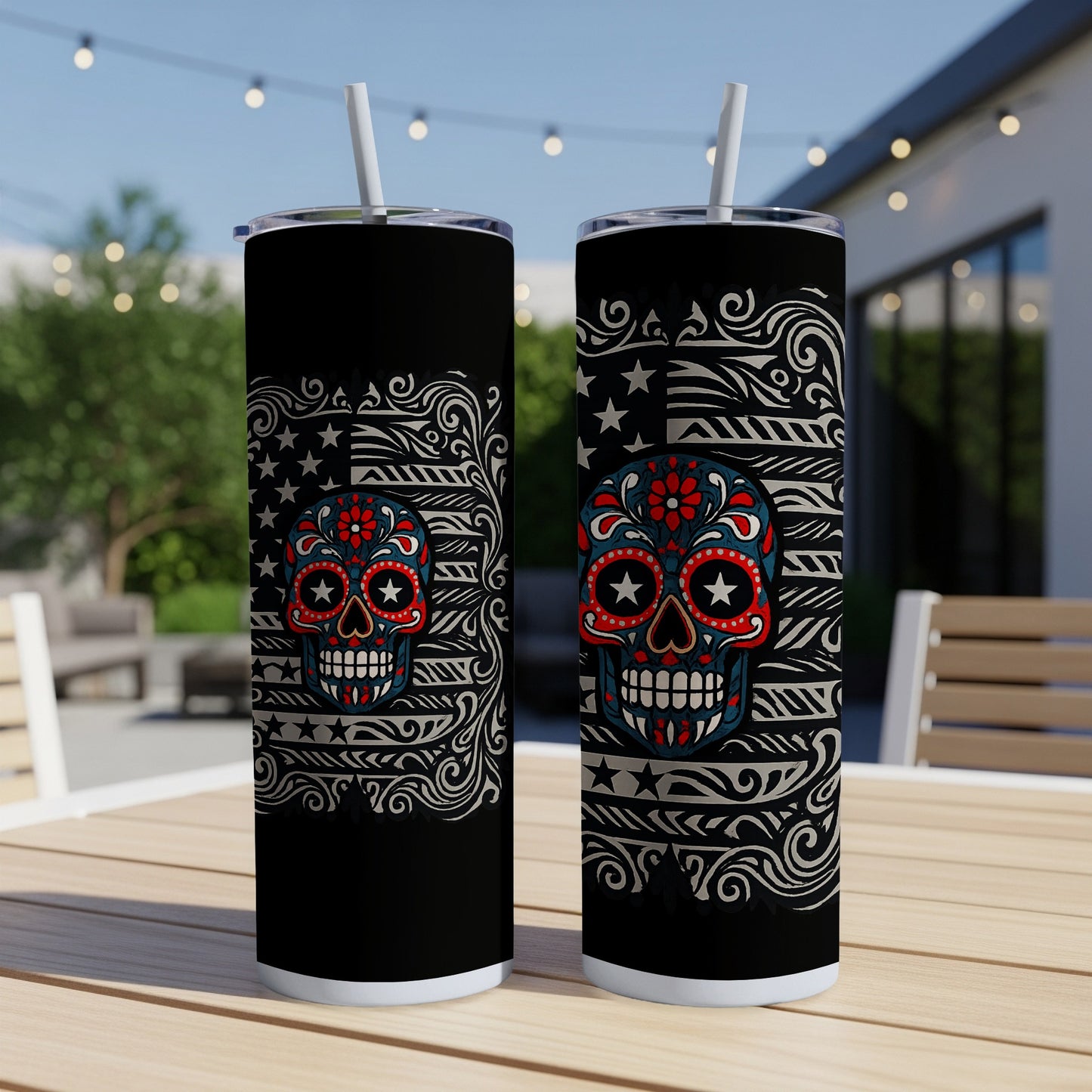 Vibrant Patriotic Skull Design Tumbler Beverage product