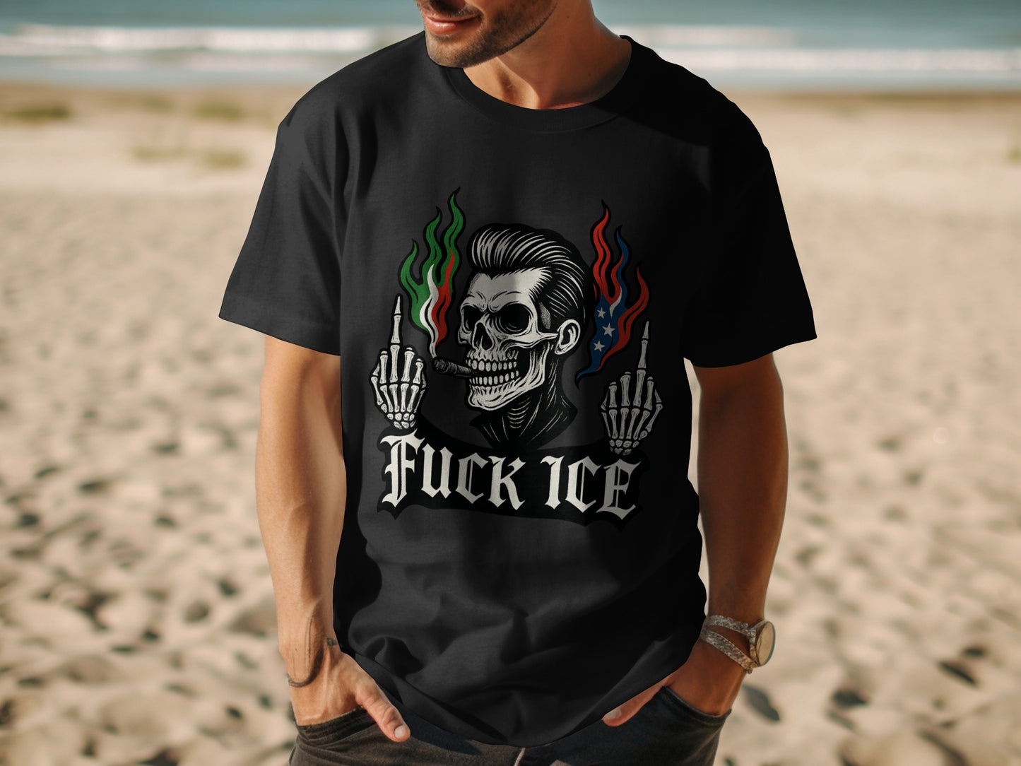 Edgy Skull Design Fuck ICE Graphic T-Shirt product