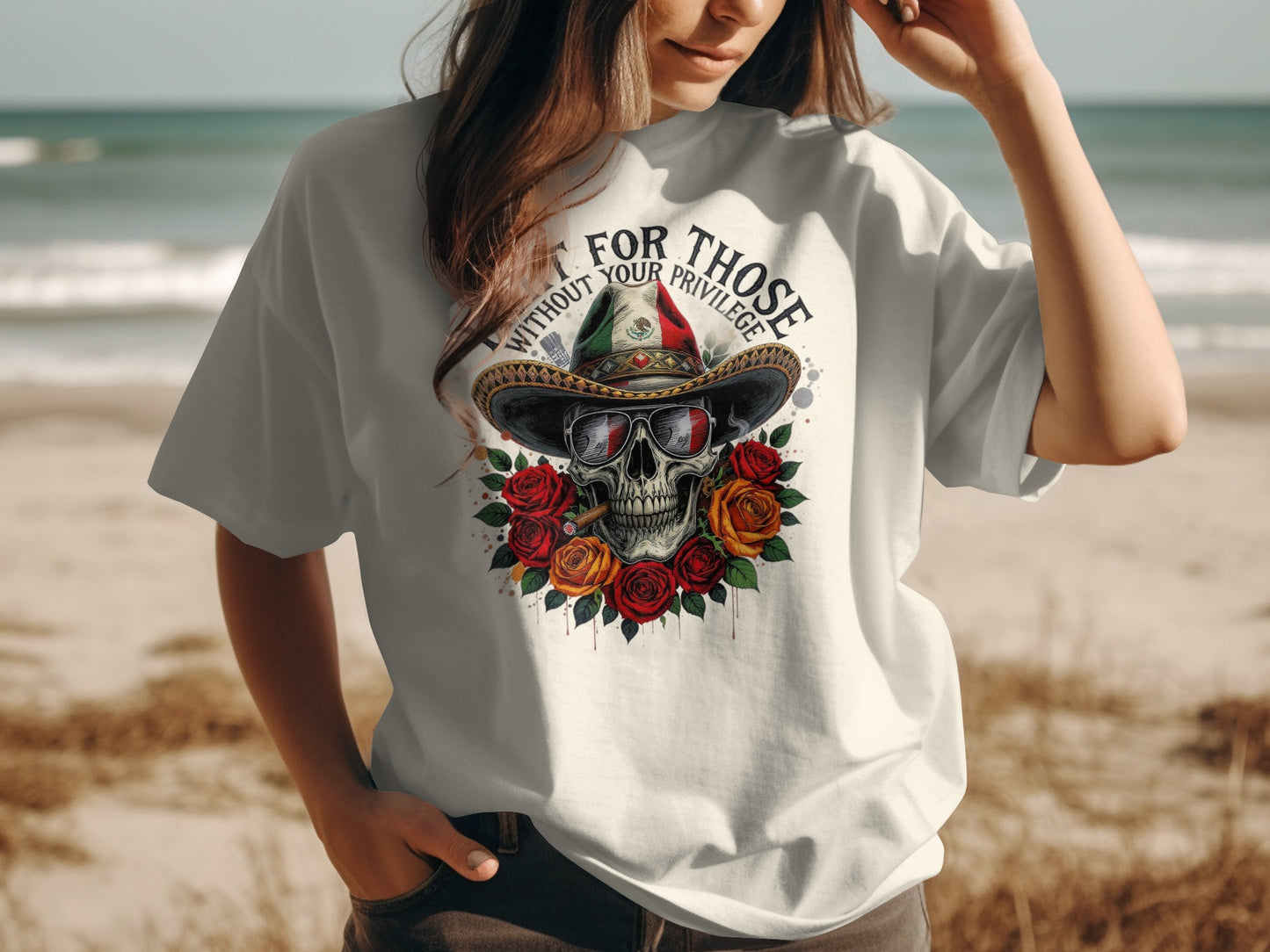 Skull With Hat And Roses Graphic T-Shirt product