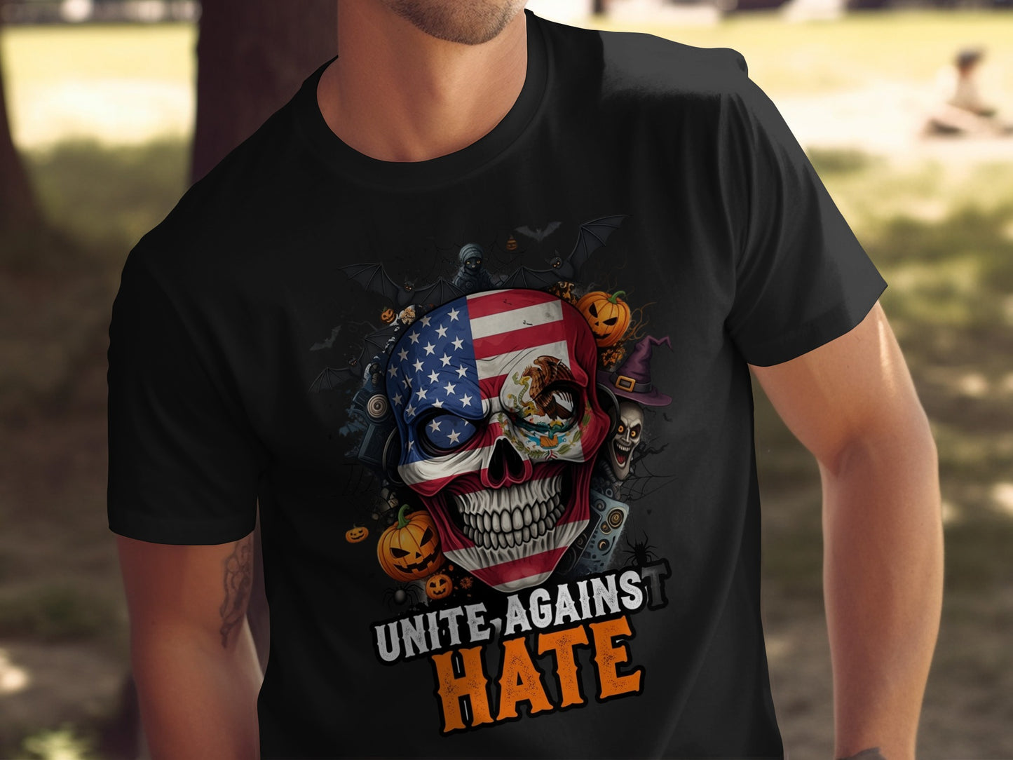 Unite Against Hate Patriotic Skull Halloween product type
