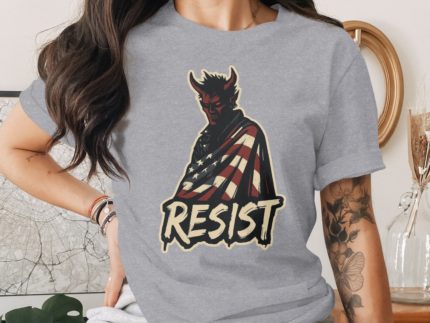 Resist Devil American Flag Graphic T-Shirt product