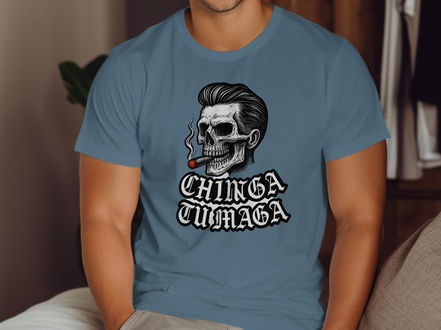 Chinga Tu Maga Skull with Smoke Graphic T-Shirt product