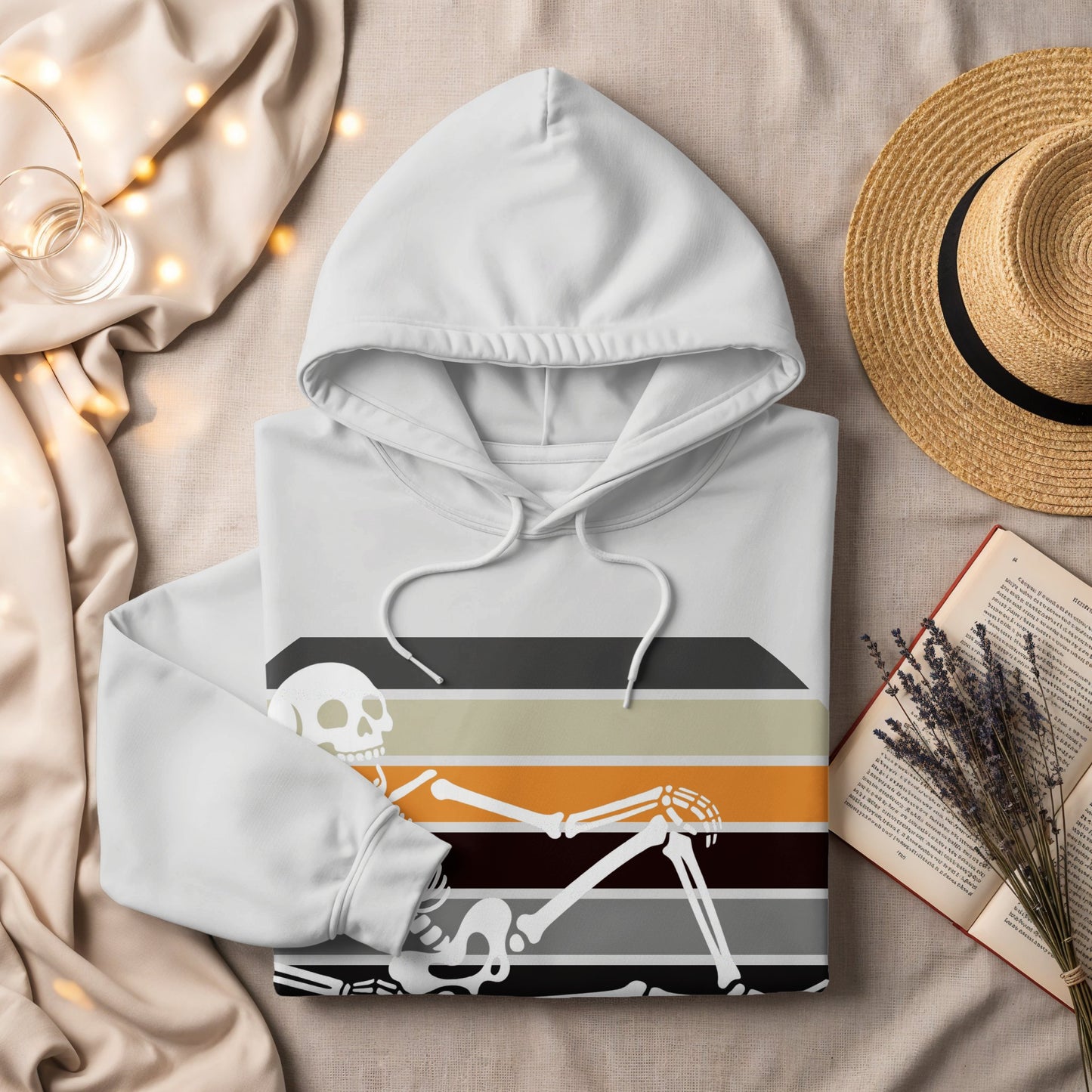 Retro Striped Skeleton Design Unisex Hoodie product