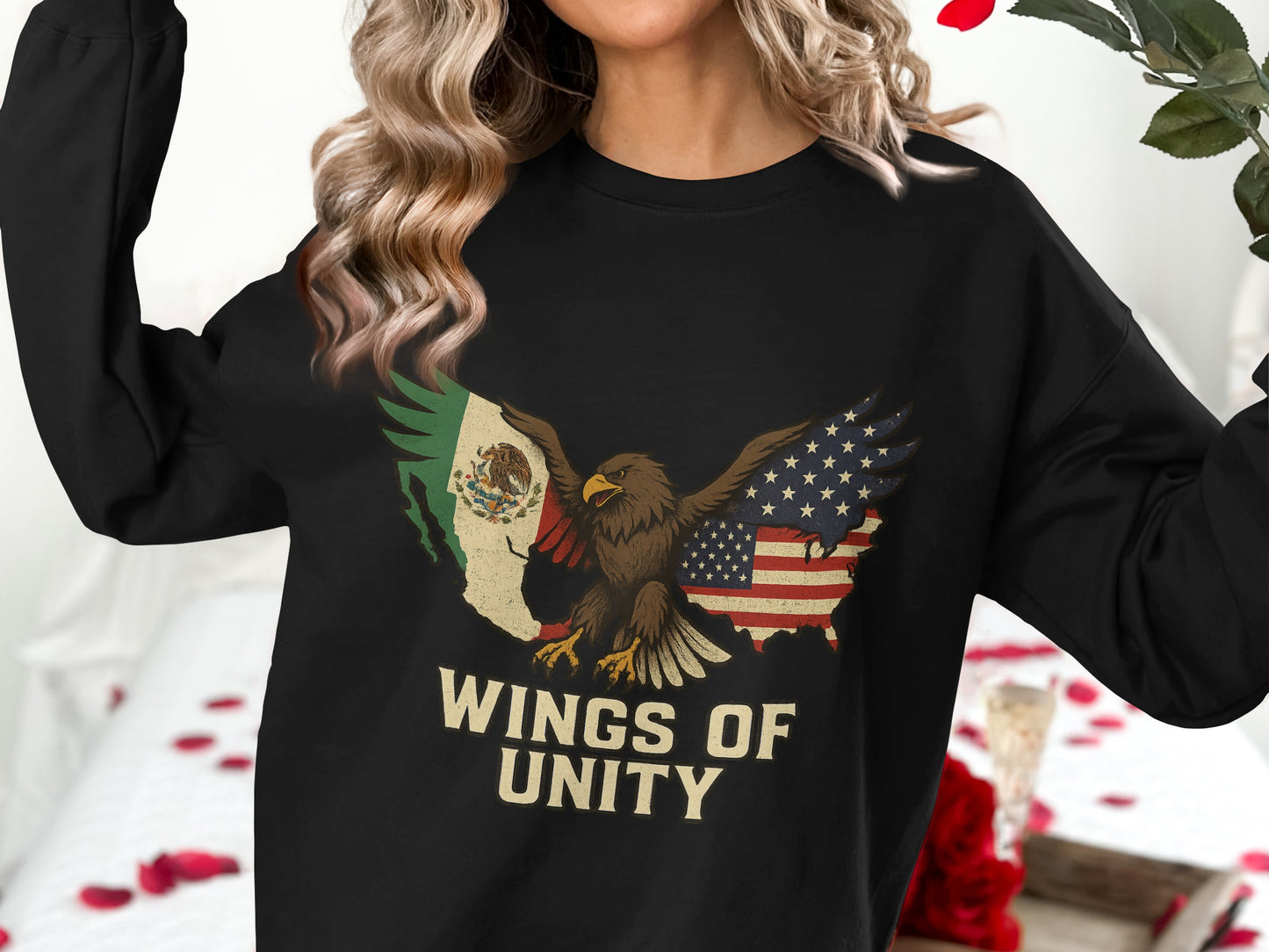 Wings of Unity Mexico USA Flag Design Black Shirt product