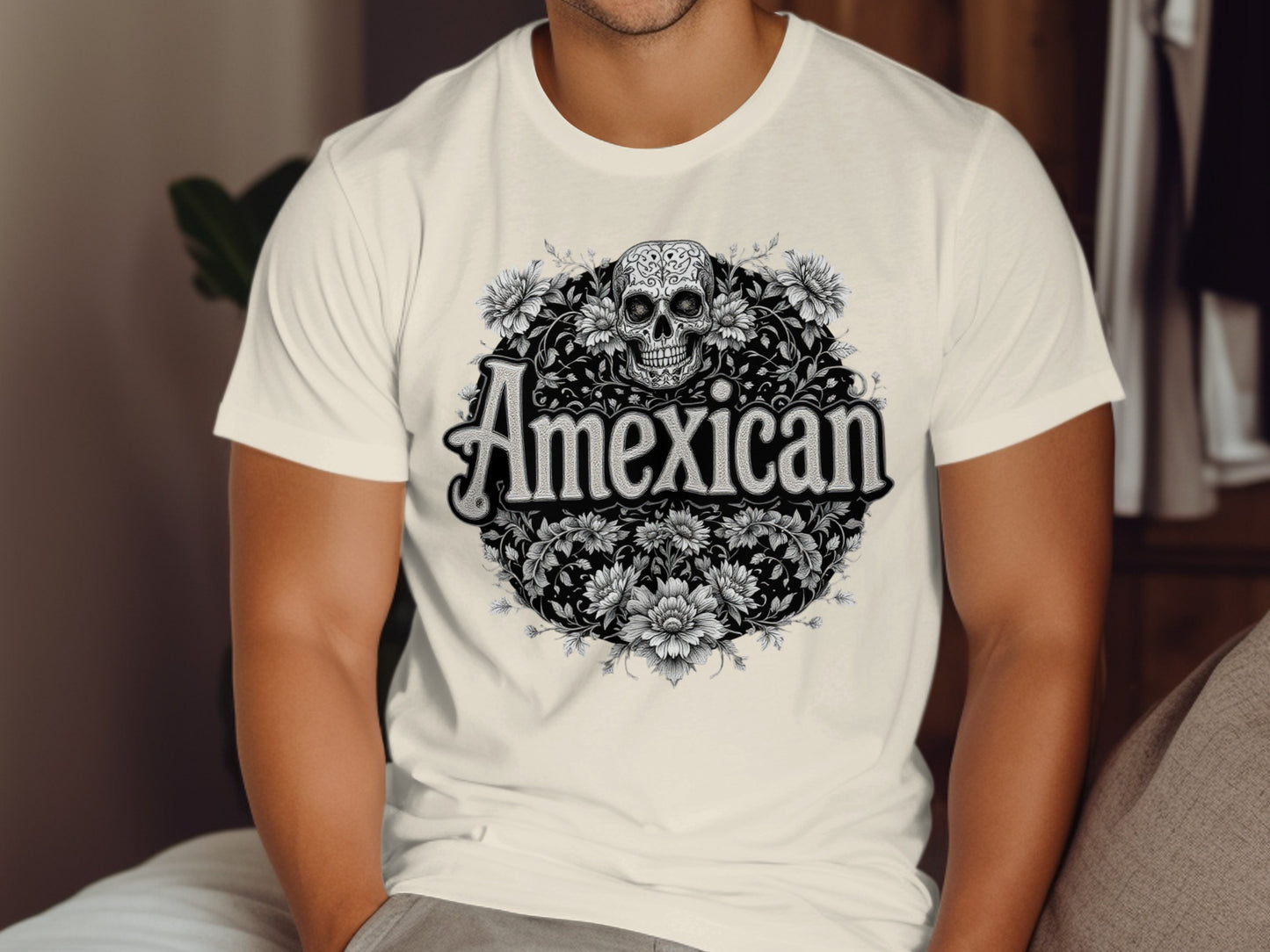 Amexican Skull and Floral Design T-shirt product type