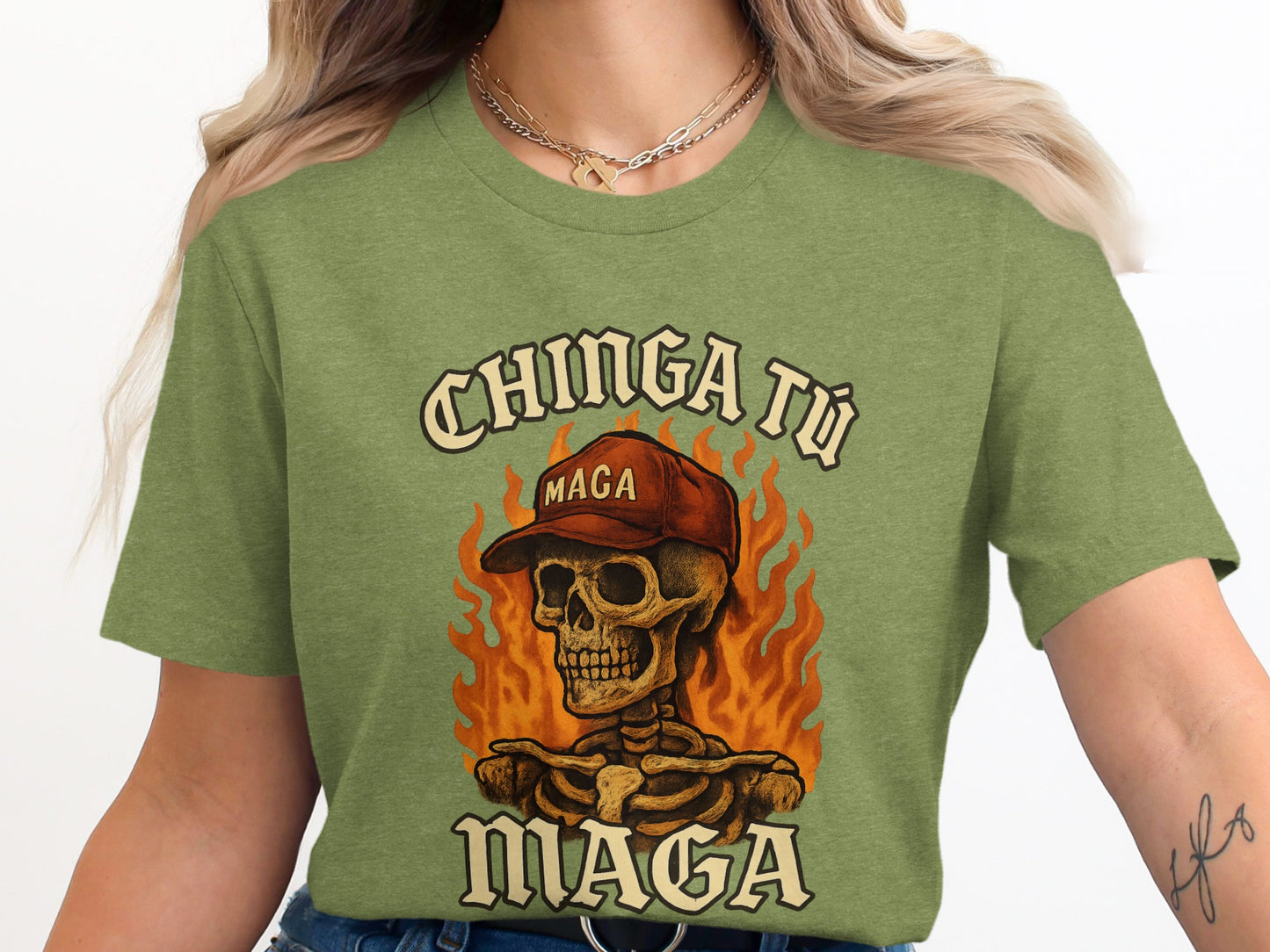 Chinga Tu Maga Skeleton On Fire Graphic Tee product