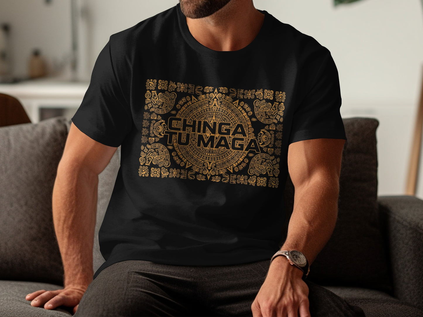 Stylish Aztec Design Chinga Tu Maga T-Shirt product